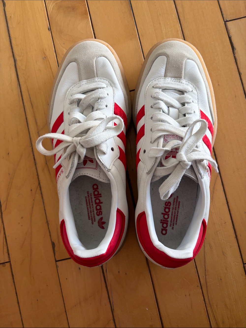adidas womens platform Samba white w/red detail